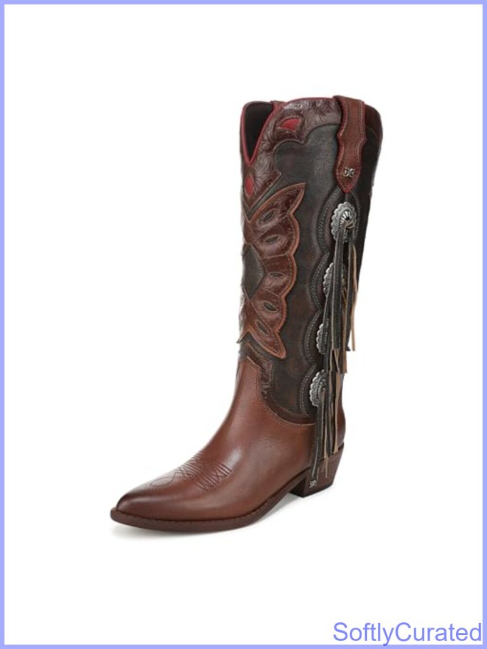 Western Fringe Leather Cowboy Boots Pointed Toe Mid-Calf Pull-On